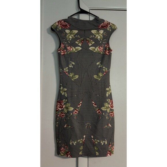 McQ Alexander McQueen Floral Houndstooth Cap Sleeve Bodycon Stretch Dress XS - Picture 3 of 5